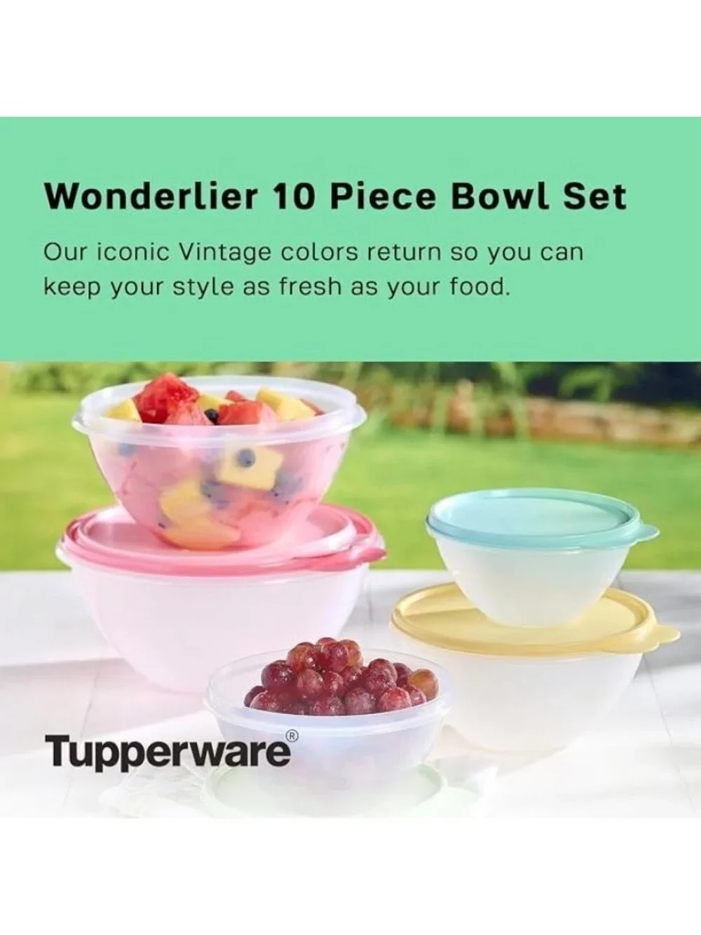 Tupperware Wonderlier 10-Piece Vintage Pastel Set (5 Bowls + 5 Lids)